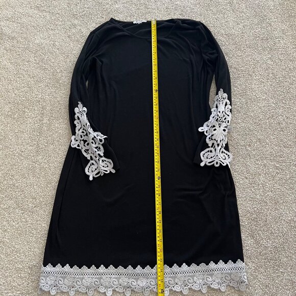 Whimsygoth Black Flowy Midi Dress With White Lace Hem & Lace Sleeve Details 2XL - Picture 6 of 8